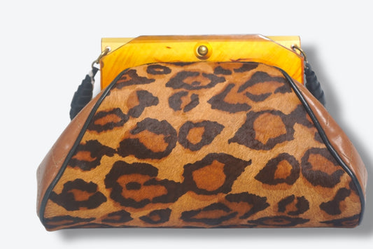 #69C. Vintage Anthony Luciano Pony Hair Frame Shoulder Bag