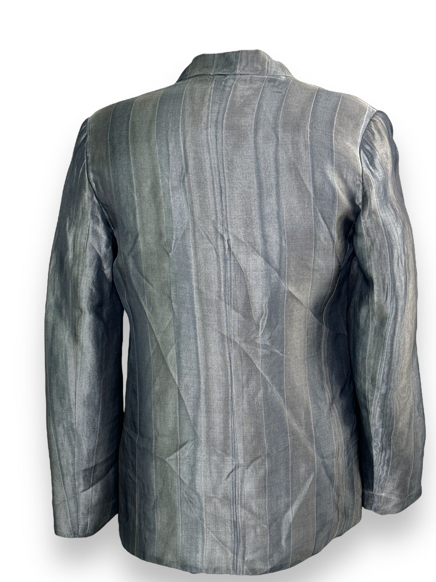 1990s Giorgio Armani Le Collezioni Gray Pinstripe Silk Blazer