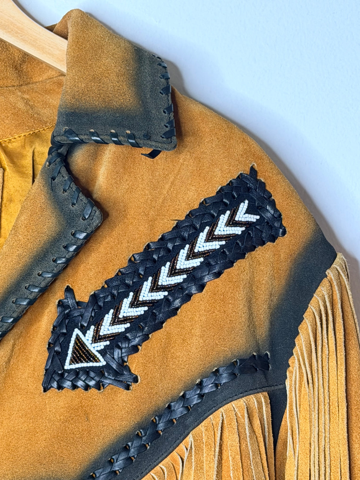 1970s/80s 3B West Burn Out Whipstitched Fringe Suede Leather Jacket