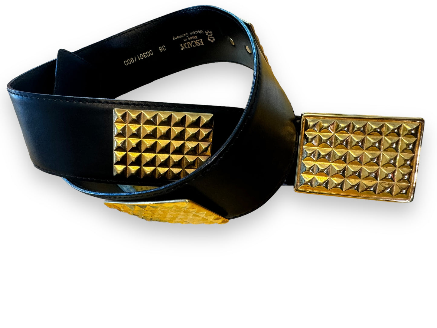 1980s Escada Black Leather + Gold Studded Belt