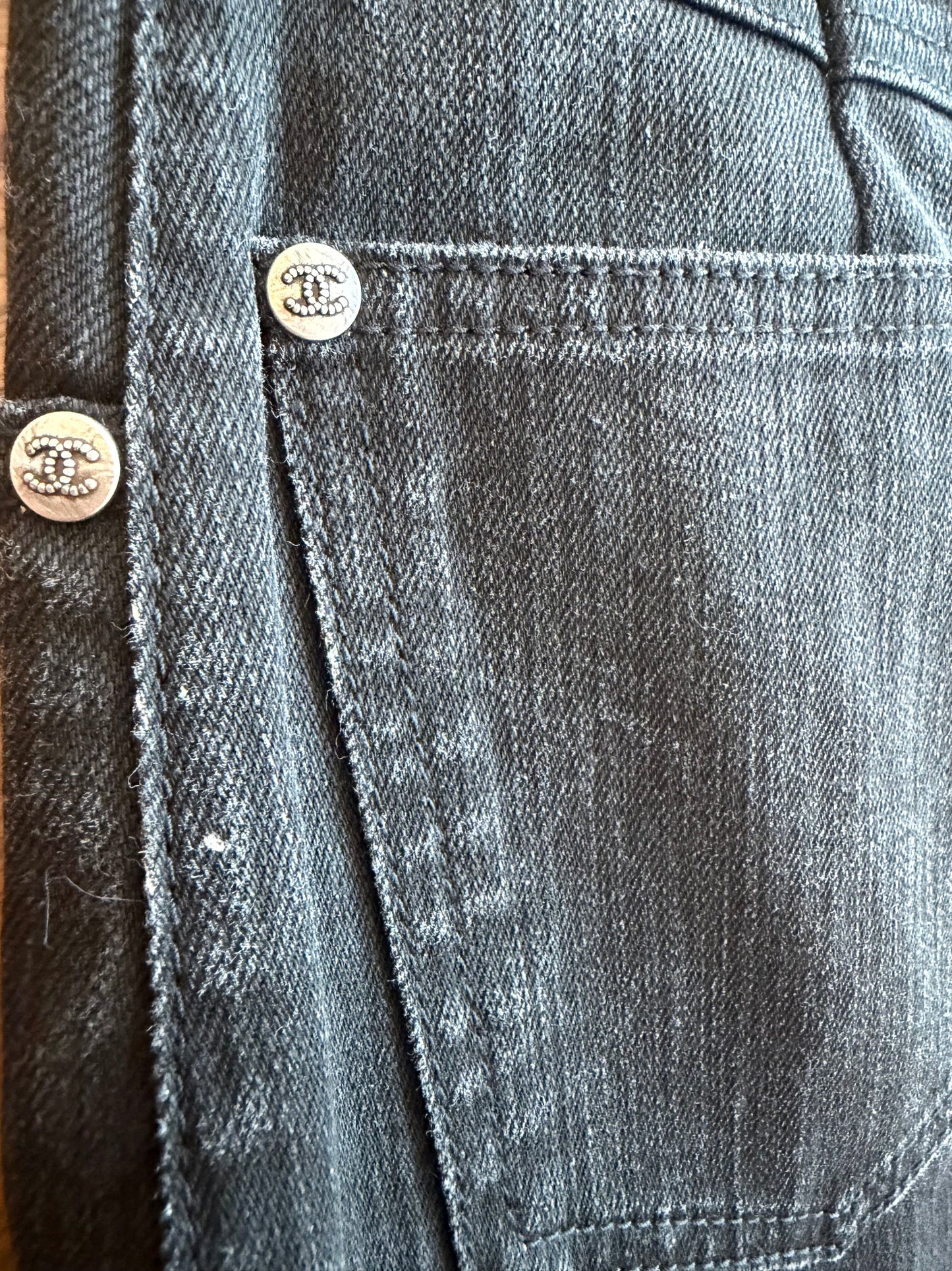 CHANEL Graphic Wide-Leg Denim Culotte Jeans | CC Celestial Print | Karl Lagerfeld Era