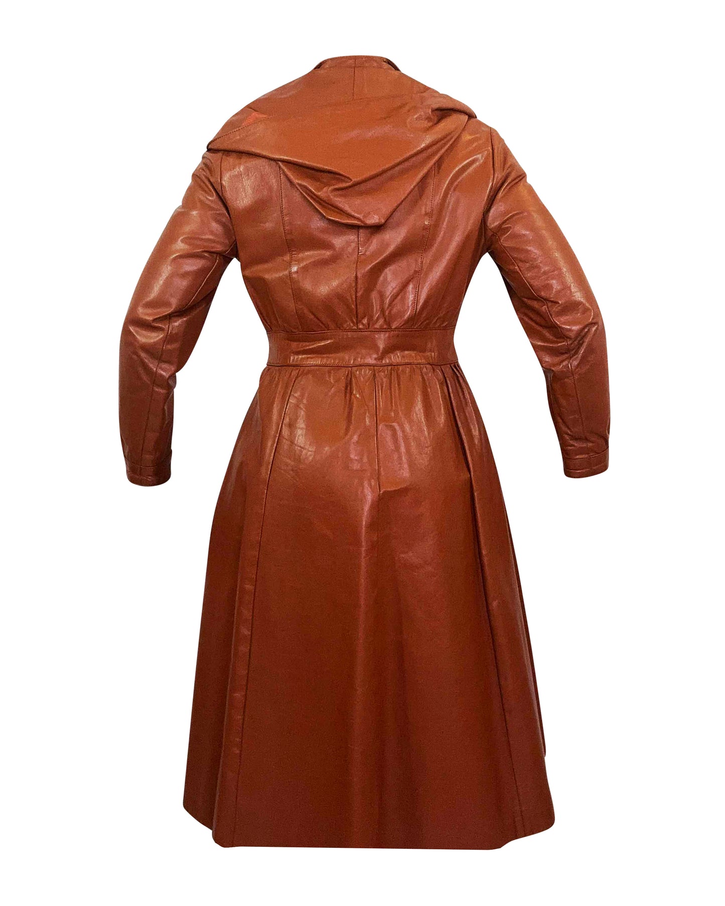 1970's Brown Leather Hooded Trench