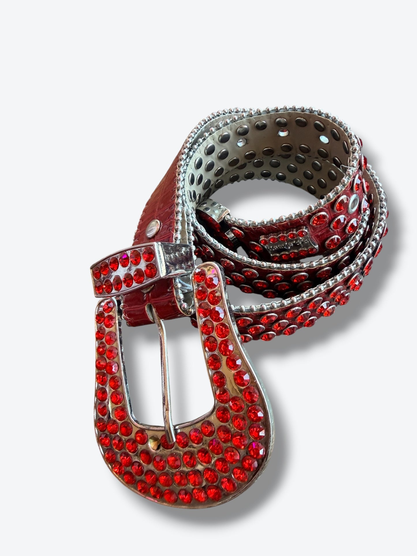 B.B Simon Red Rhinestone Leather Belt (As Is)