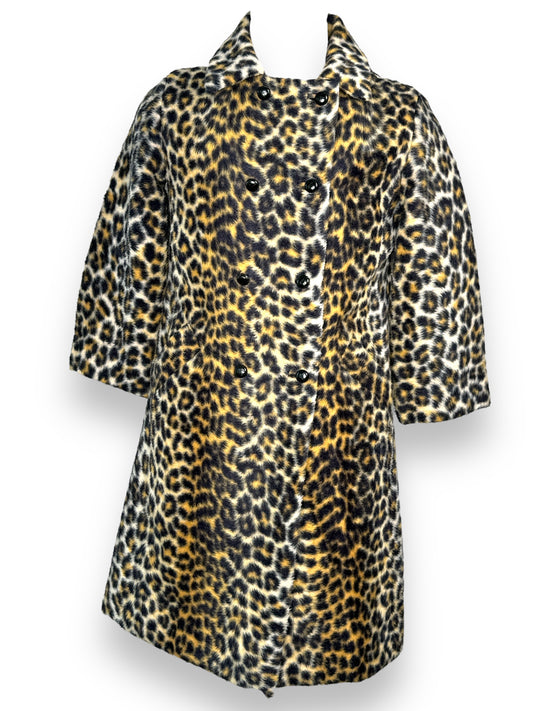 1960s Faux Fur Cheetah Print Pea Coat