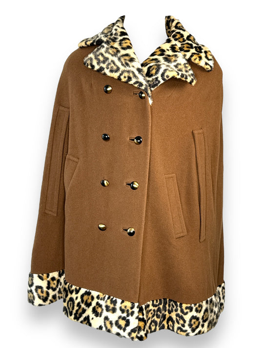 1960s “Fashion Lift Casuals” Brown Cheetah Trim Poncho