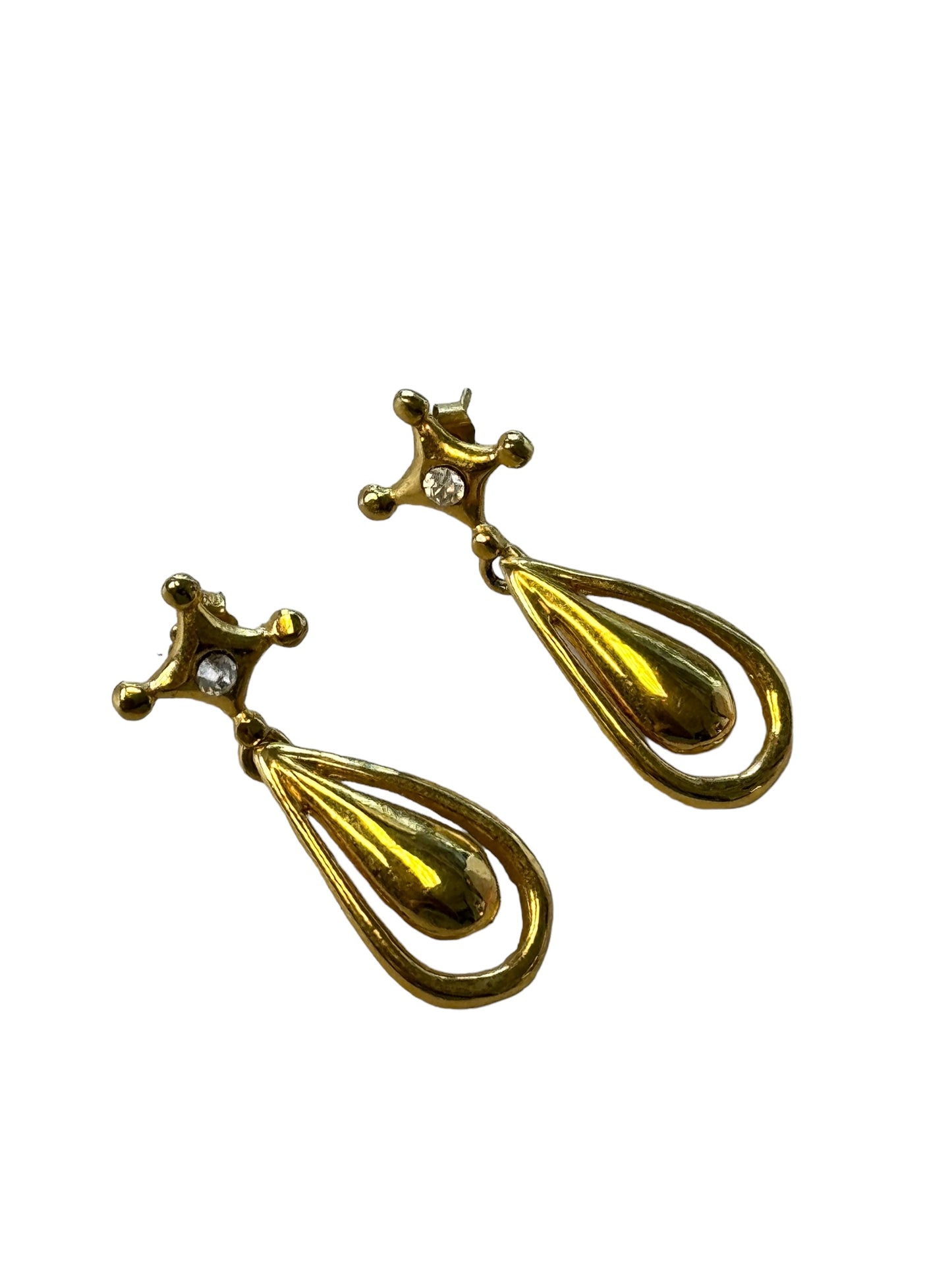 1990s Gold + Diamanté Star Drop Earrings