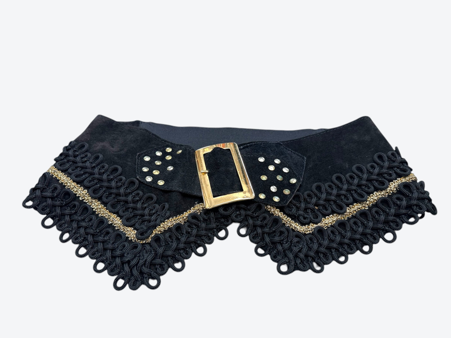 Vintage Embellished Statement Belt with Gold Buckle & Trim Detail