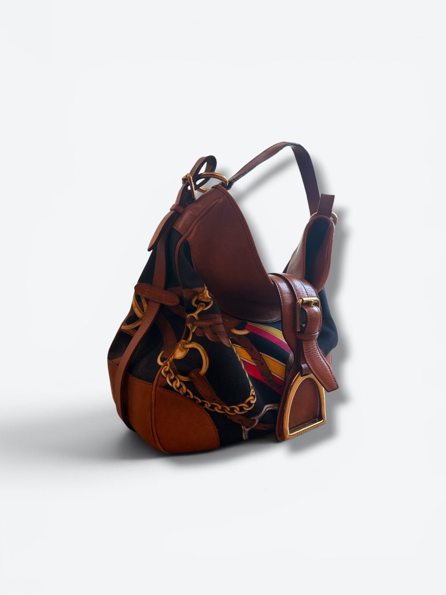 Y2K Ralph Lauren Stirrup Collection Equestrian Canvas & Leather Hobo Shoulder Bag
