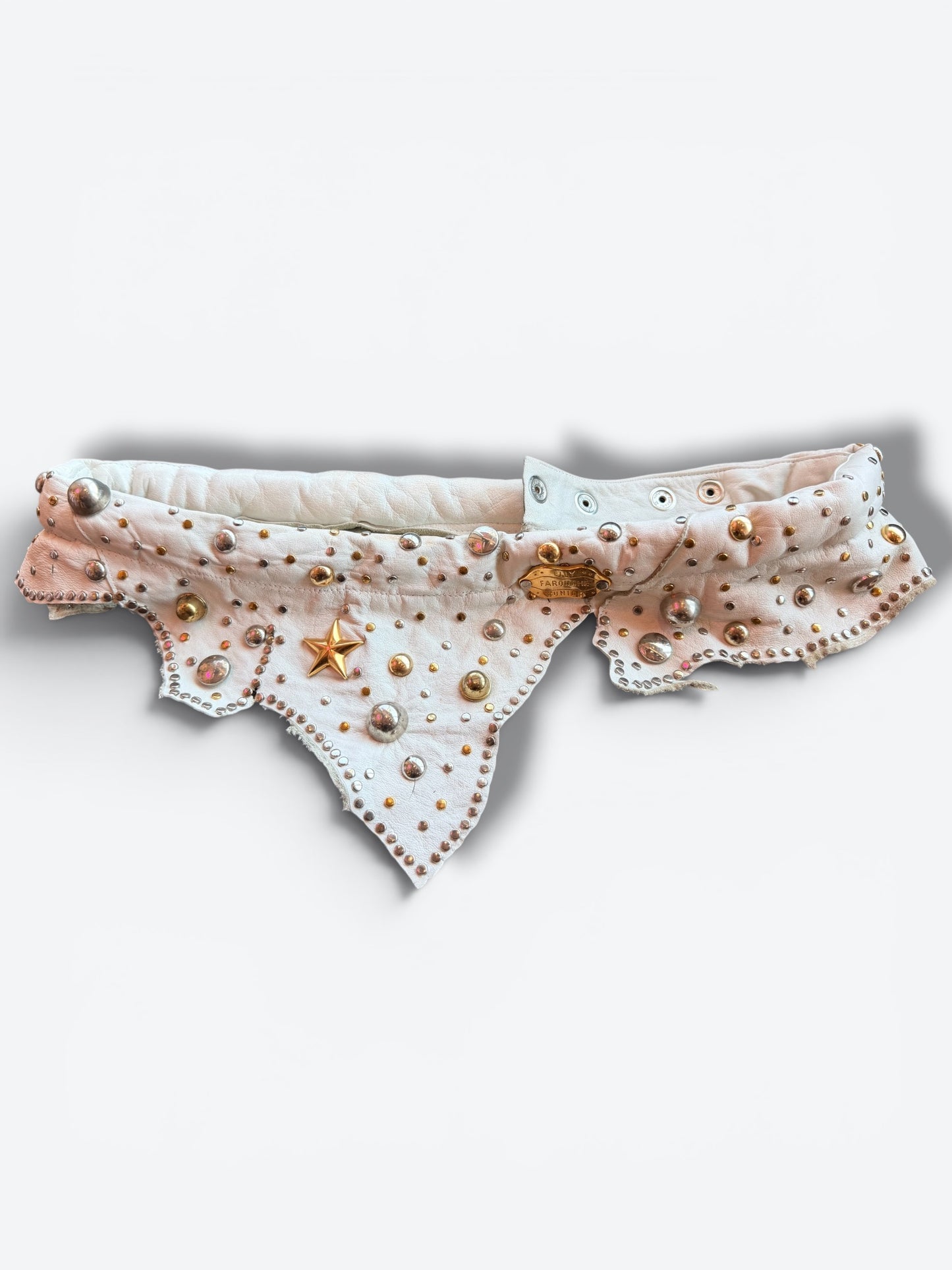 1970s Lily Fauorche Leather Studded Aysmmetrical Snap Belt