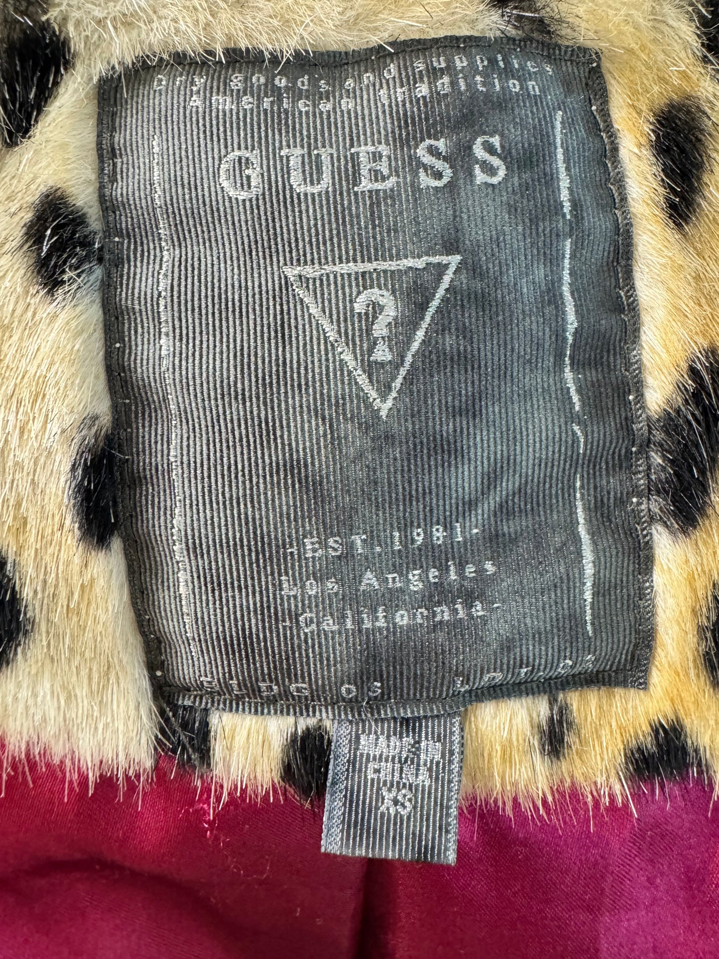 Y2K “Guess” Cheetah  Faux Fur Pea Coat