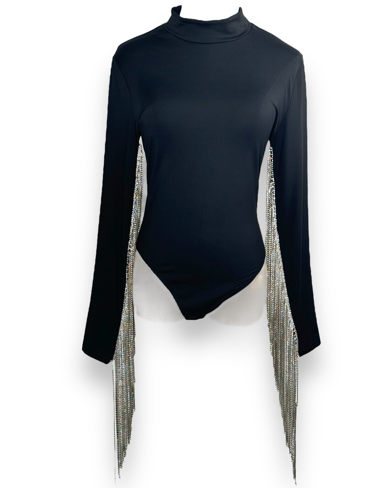 2000s Rhinestone Black Bodysuit