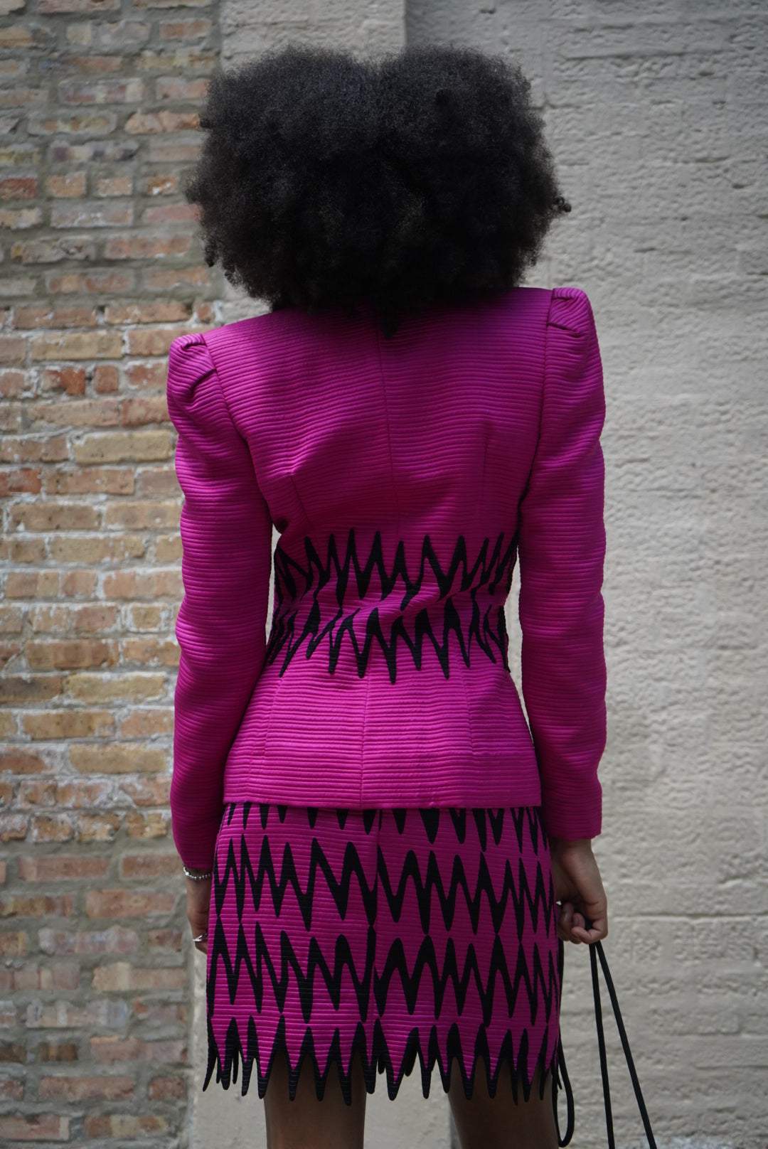 1990s Patricia Rhodes Hot Pink Zig Zag Suit