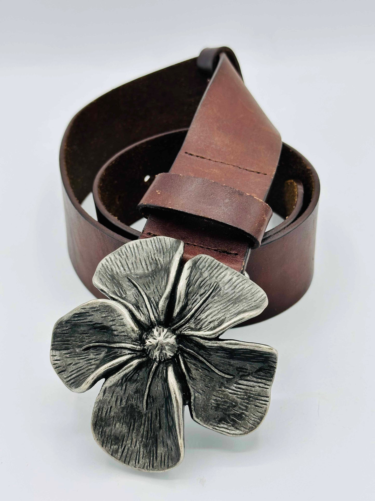 Vintage Brown Flower Leather Belt