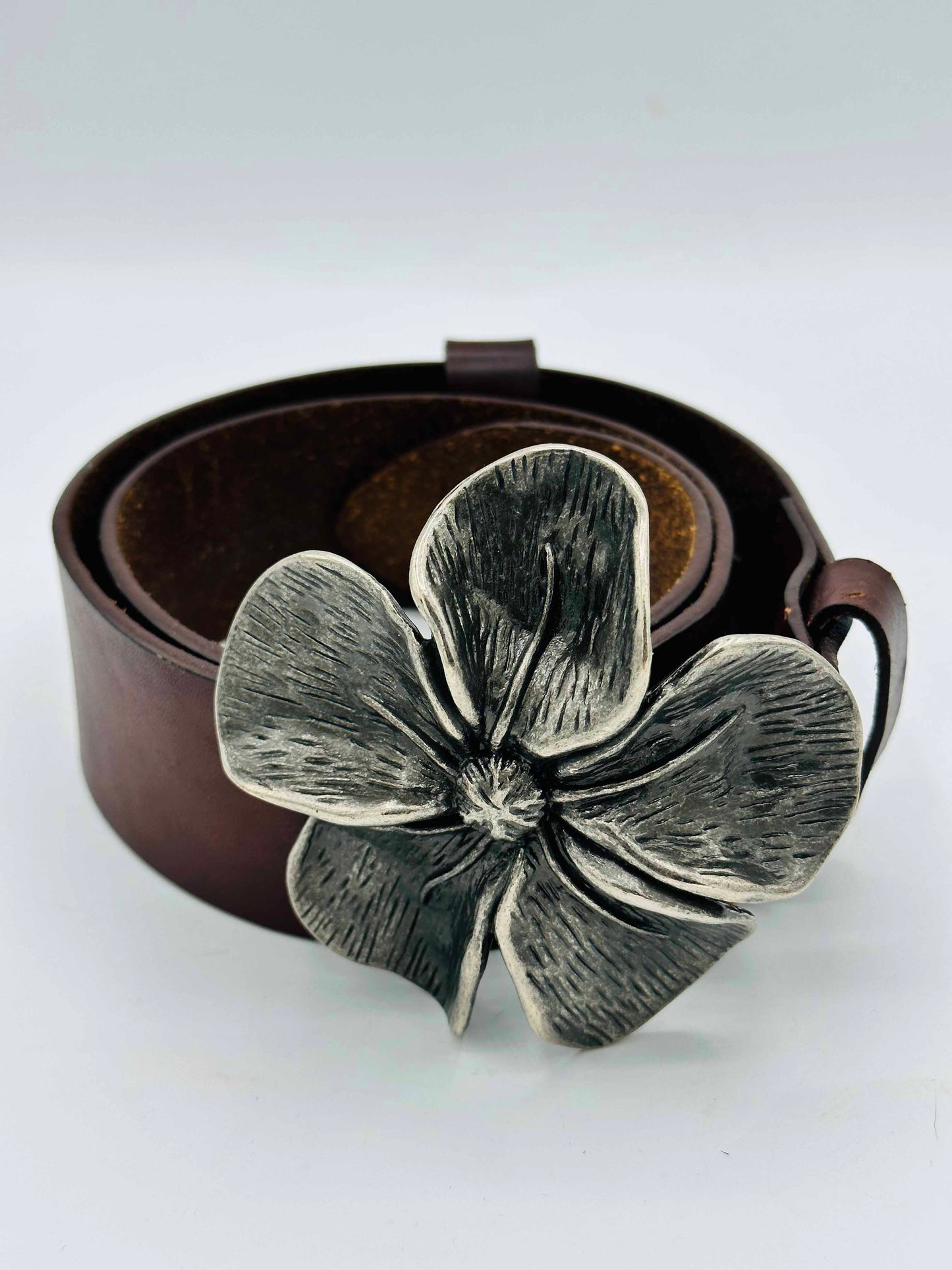 Vintage Brown Flower Leather Belt