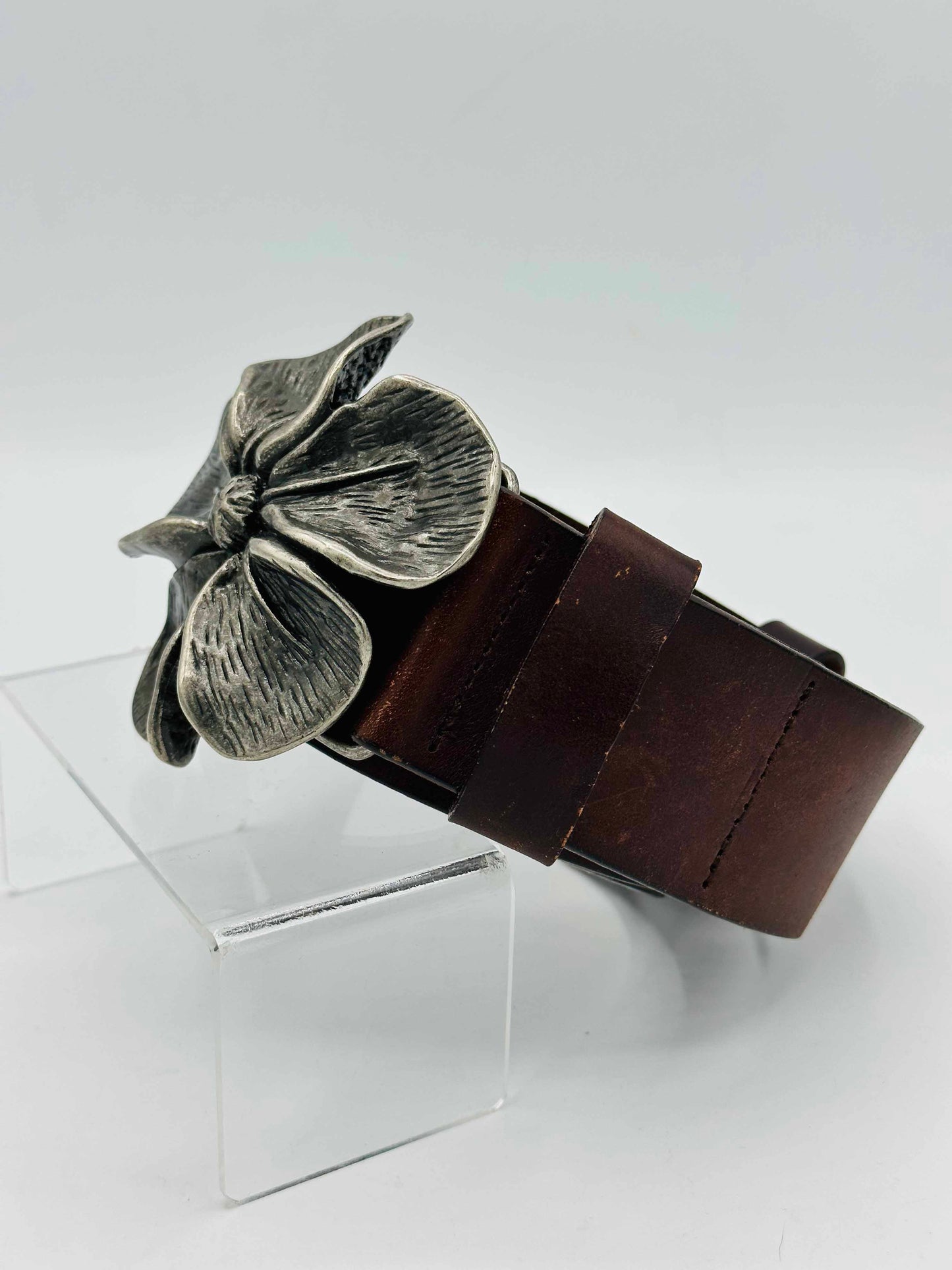 Vintage Brown Flower Leather Belt