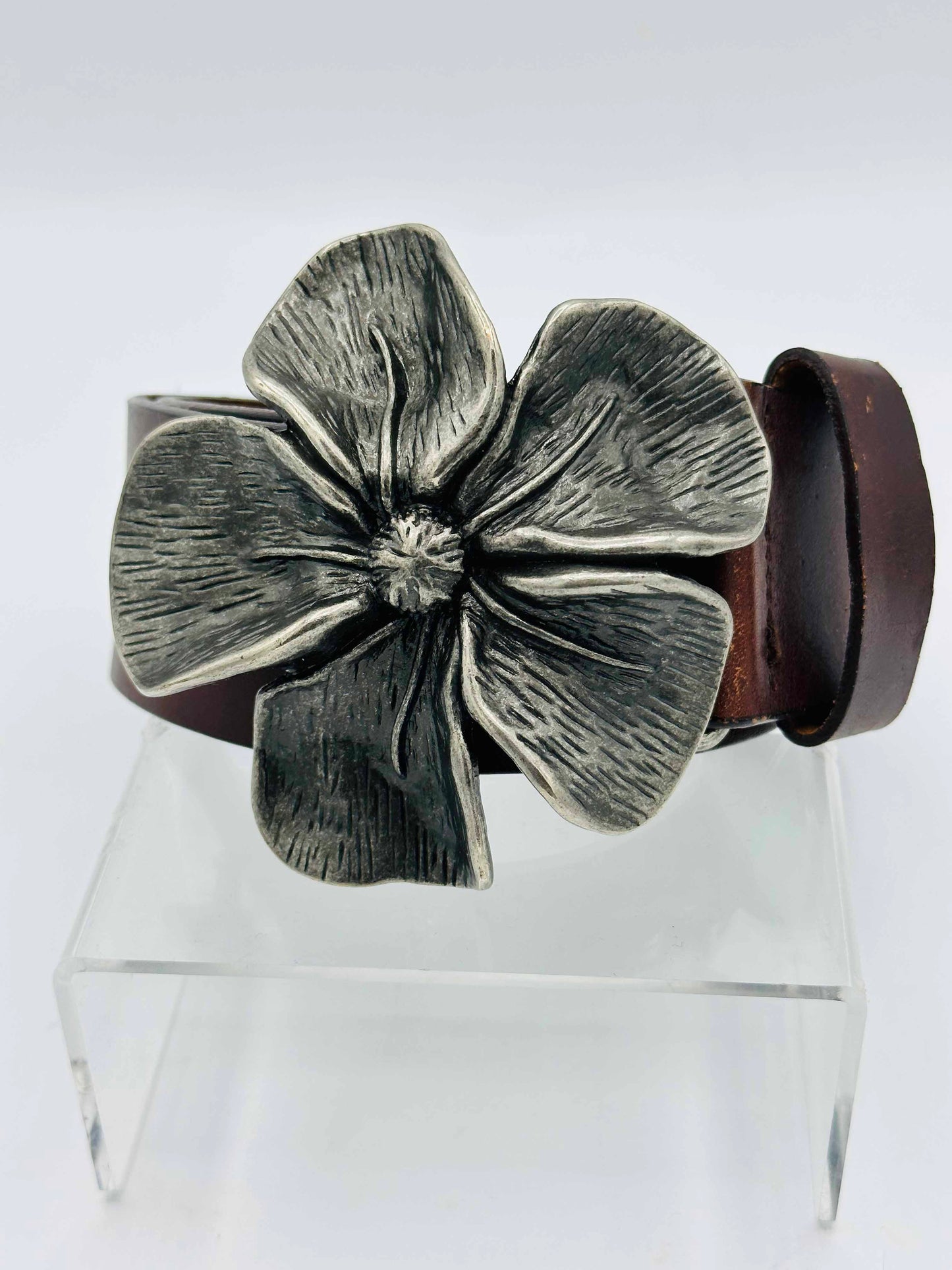 Vintage Brown Flower Leather Belt