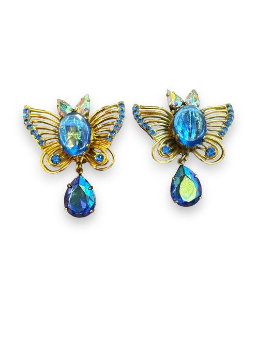 1990s Zoe Costas Blue Butterfly Earrings