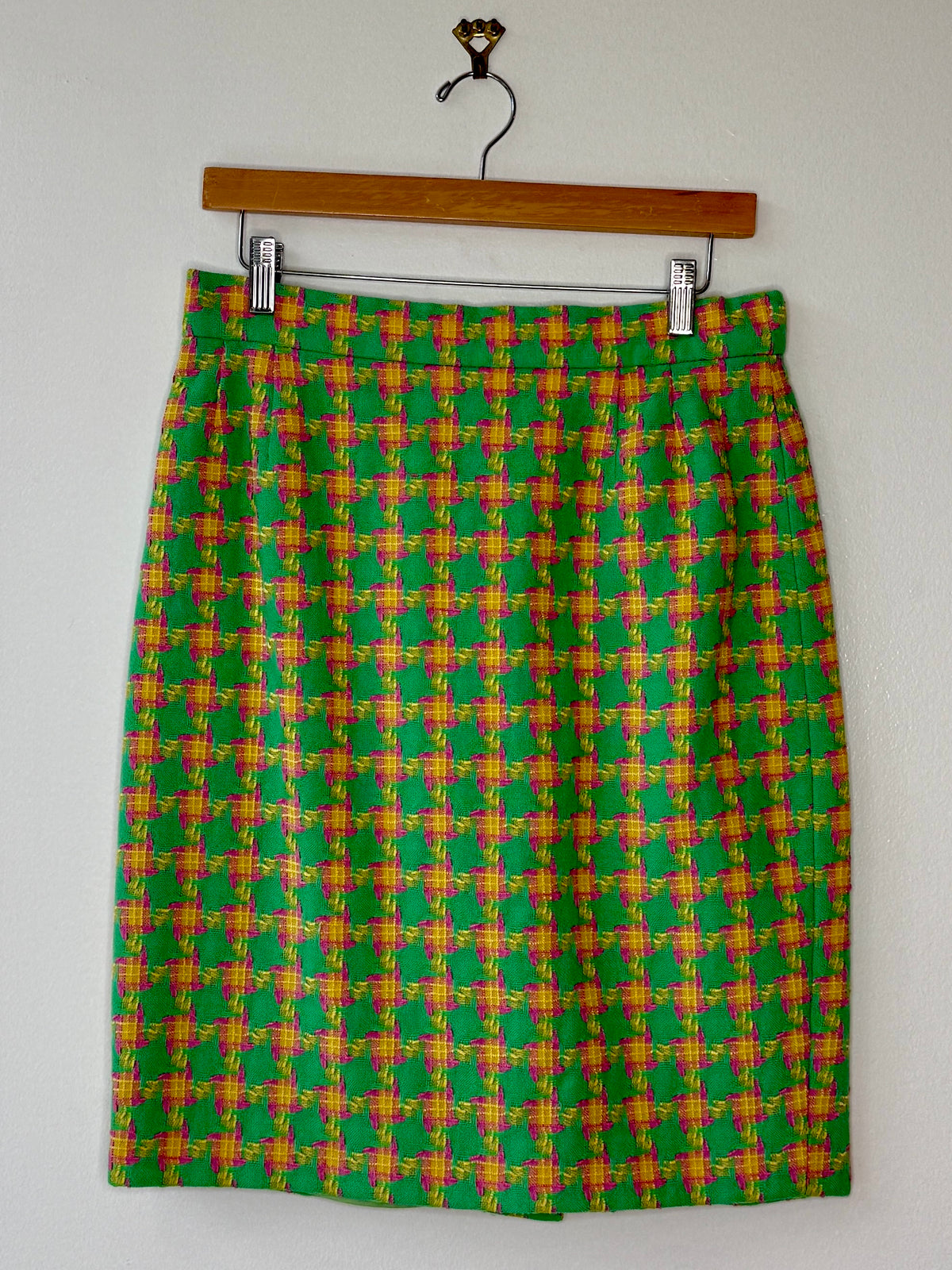 1990s Green Escada Pink & Green Wool Skirt