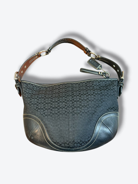 Vintage Coach Signature Monogram Hobo Bag – Black Jacquard & Leather Trim (2005)