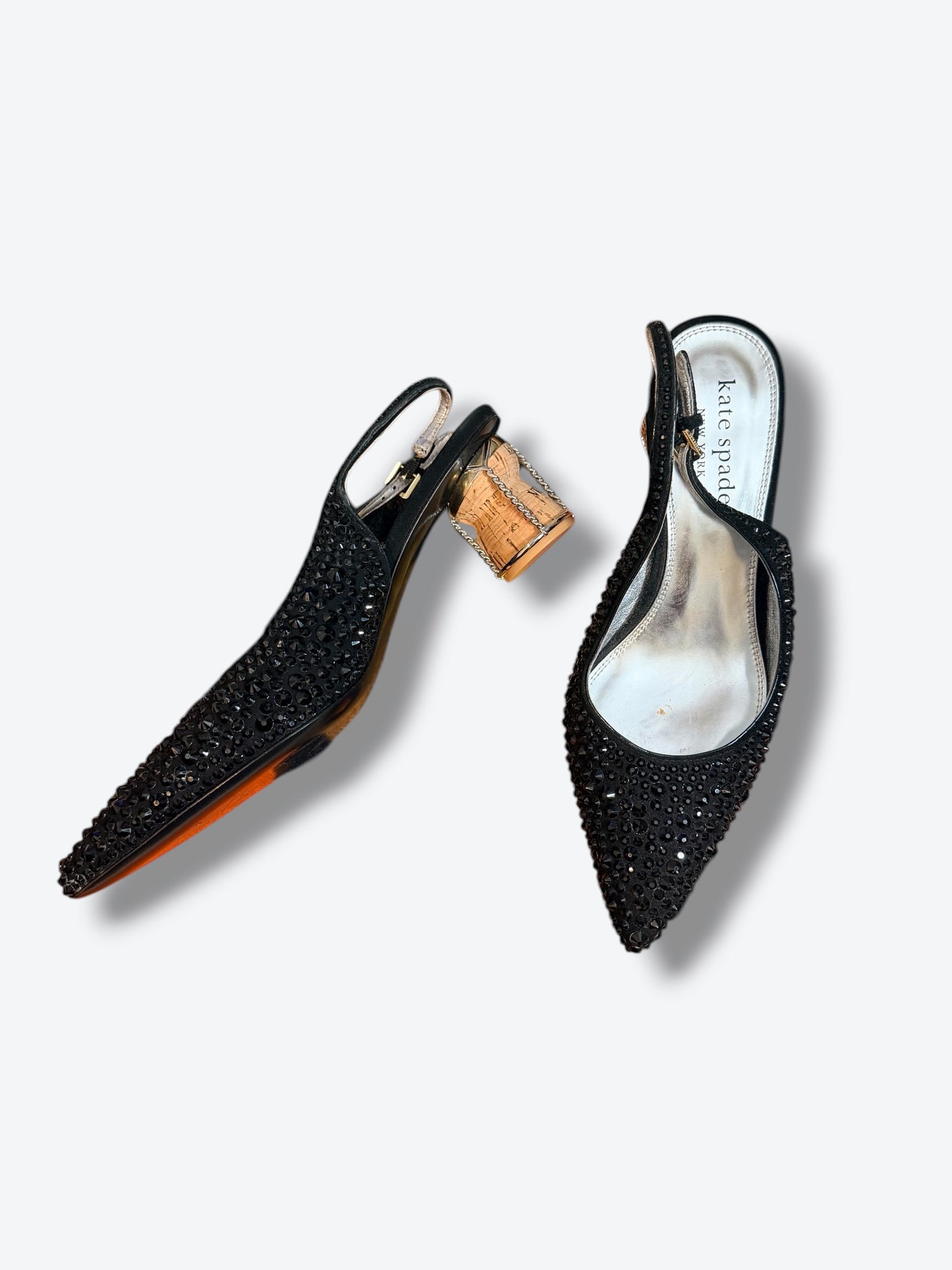 Vintage Kate Spade New York Crystal Embellished Slingback Heels with Sculptural Heel