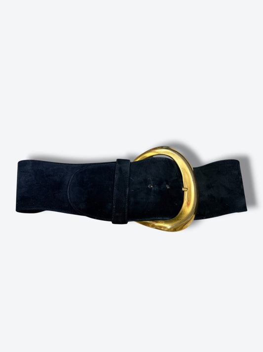Y2K Donna Karen New York Black Suede Wide Obi Belt