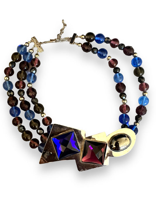 1980s Beaded Metallic Necklace