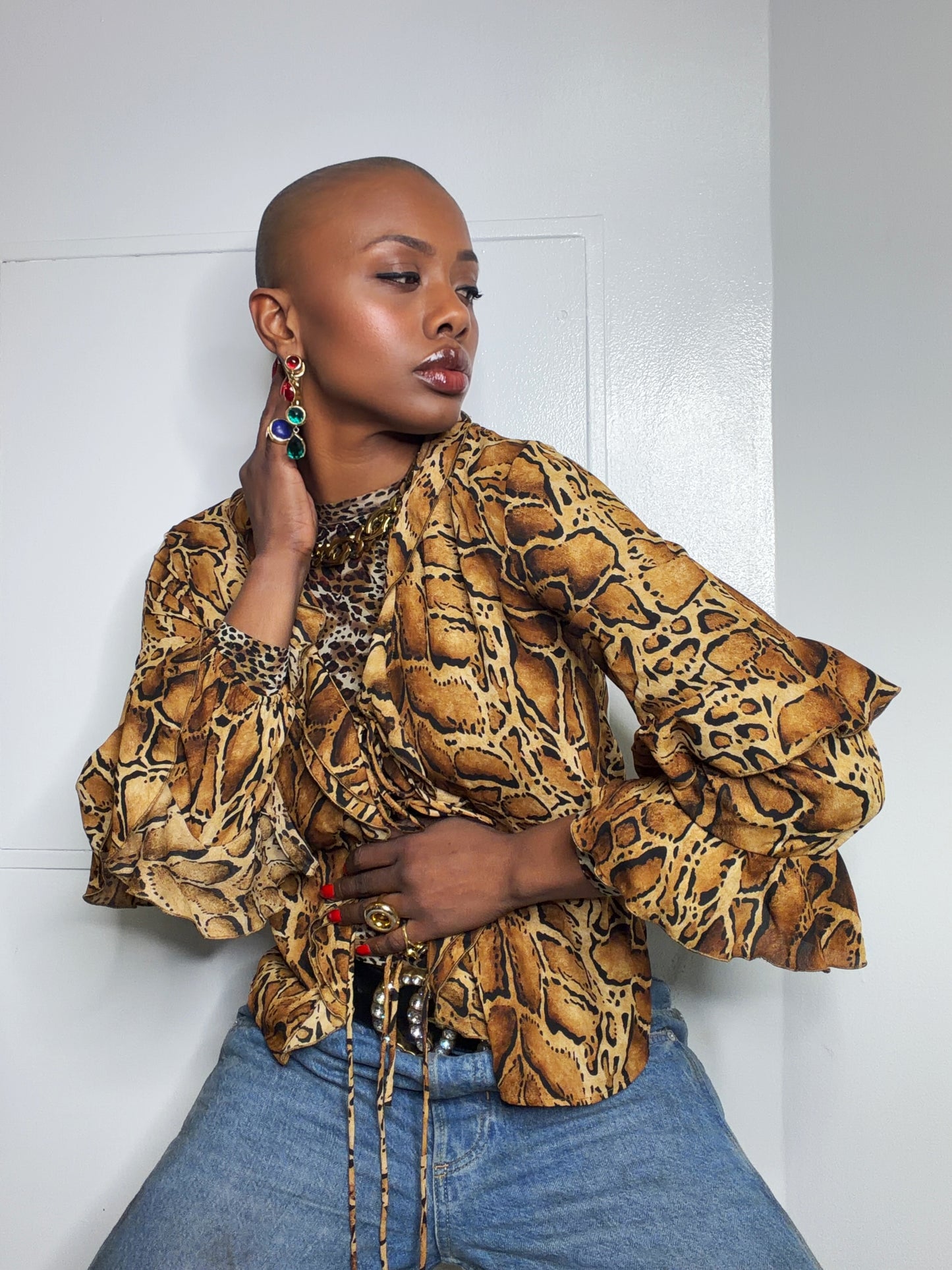 Y2K Leopard Print Ruffle Top