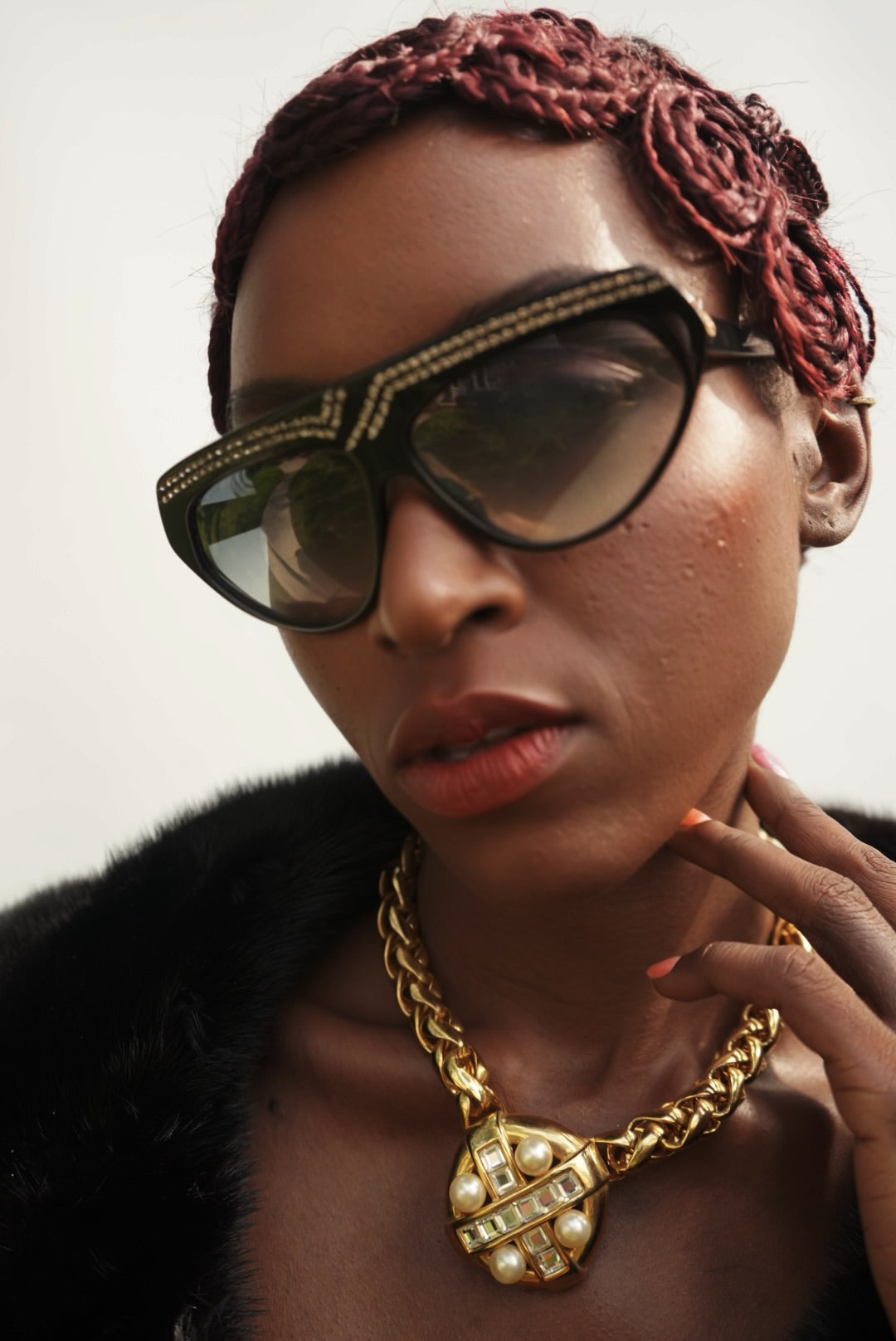 2. Craft Gold Statement Collar with Pearl & Crystal Medallion (Signed)