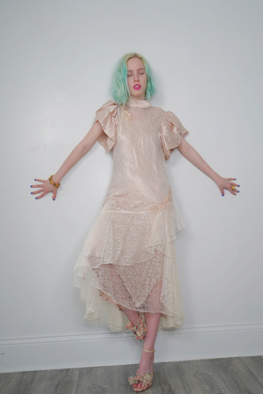 1970s/80s  : "Cachet by Bari Protas" Vintage Lace and Pearl Dress