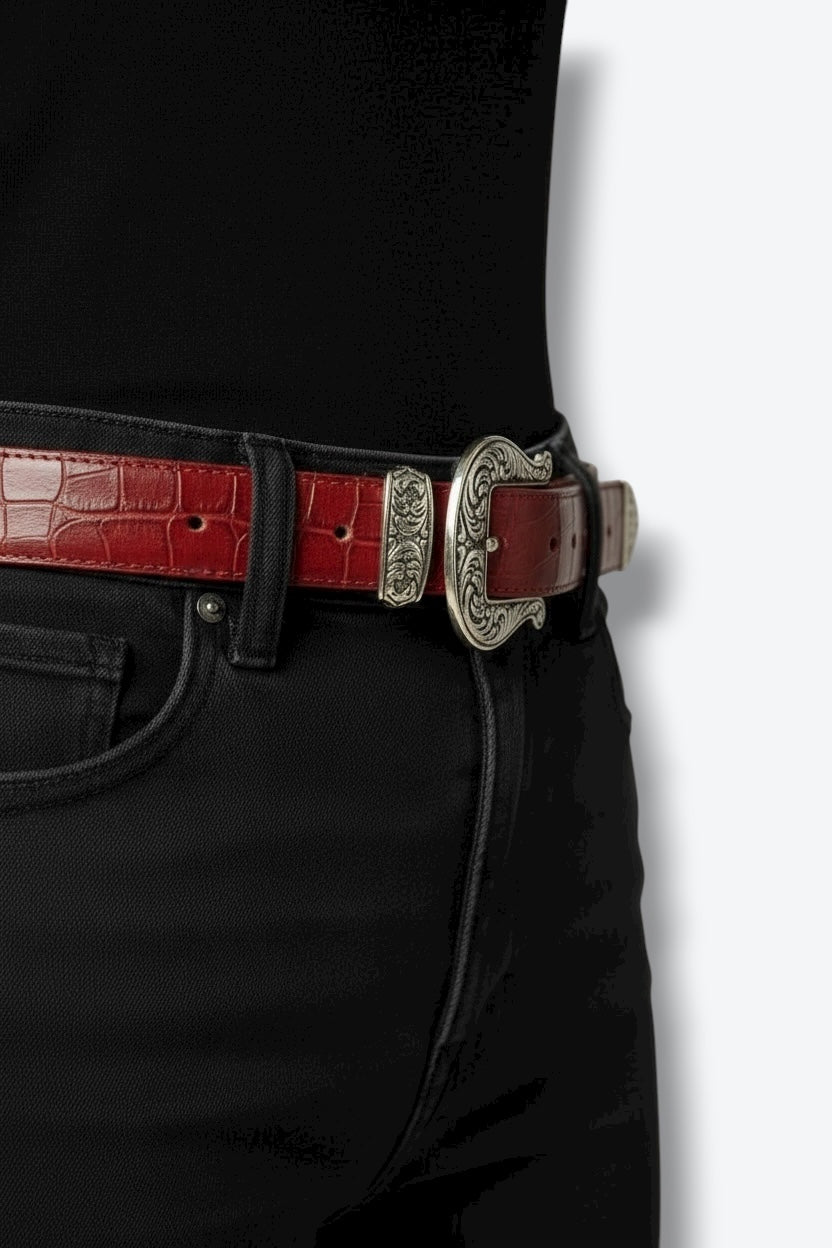 1990s Genuine Leather Embossed Belt