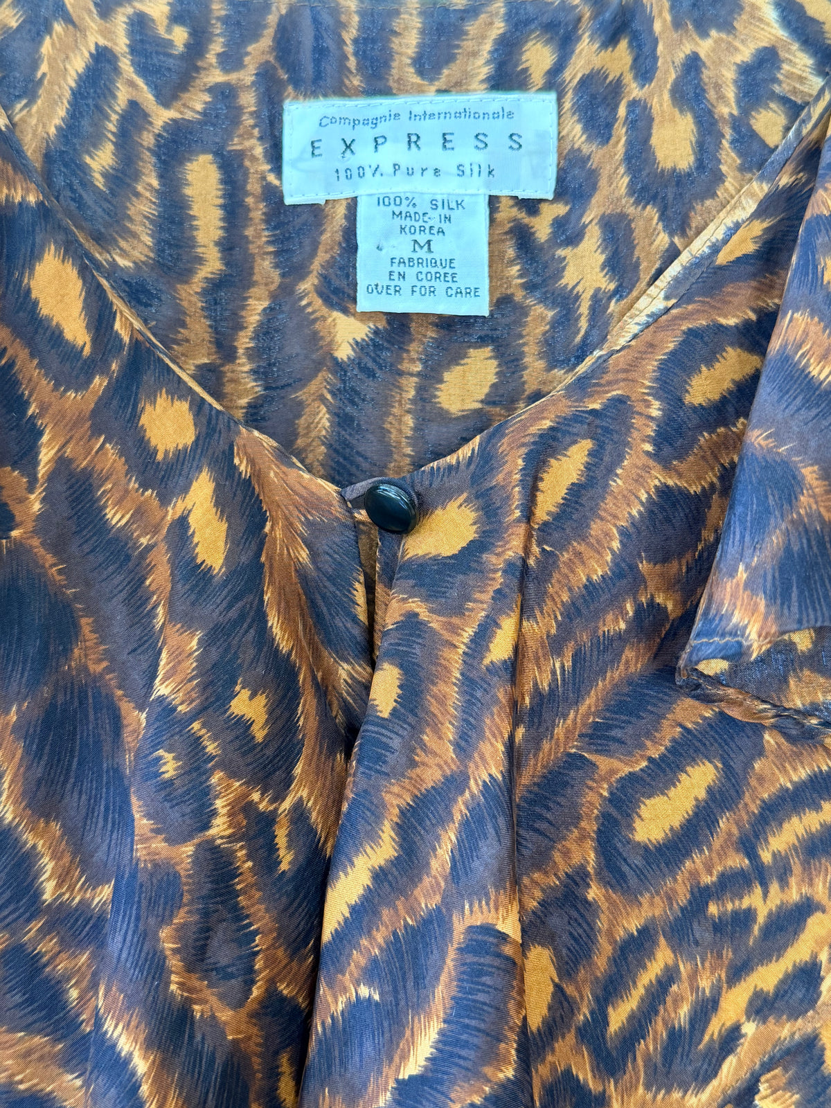 1990s Express Silk Cheetah Ruffle Blouse