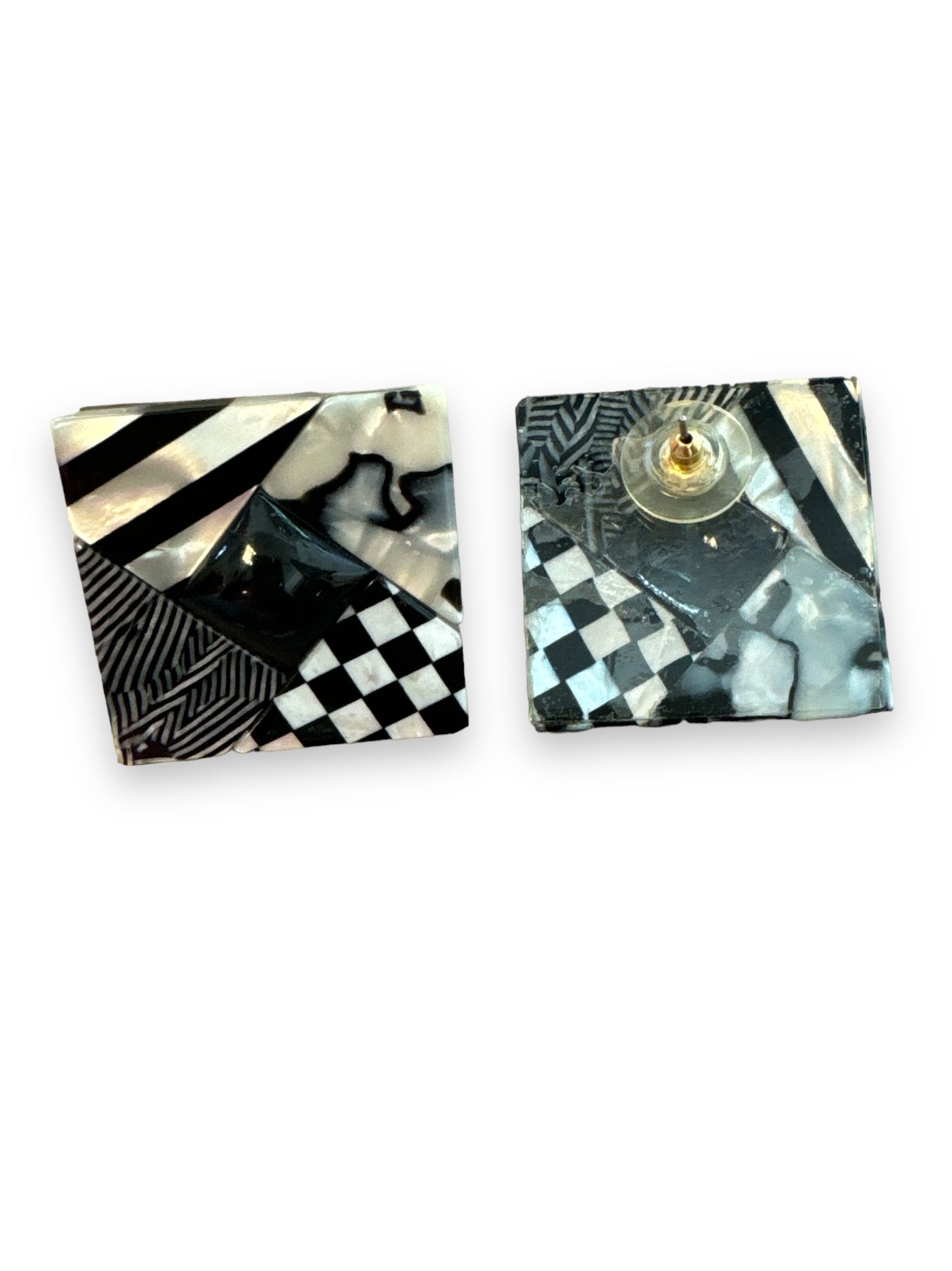 1990s Square Media Printed Earrings