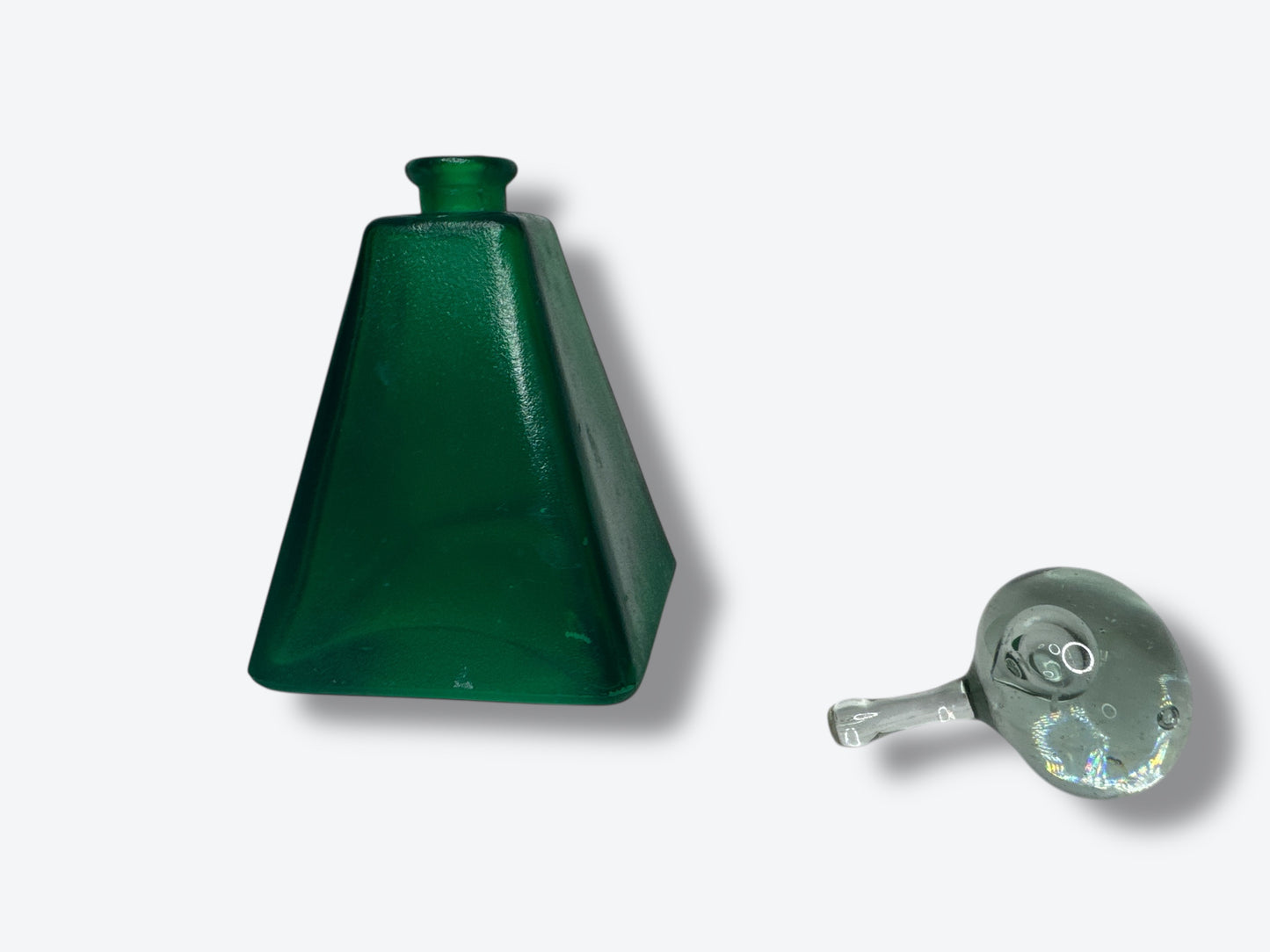 Mid-Century Modern Green Art Glass Perfume Bottle / Decanter