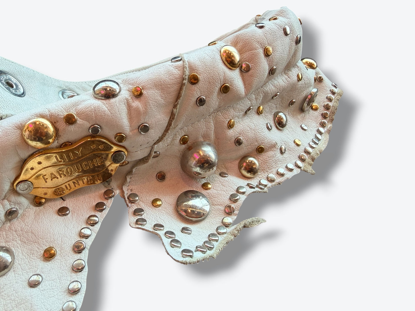 1970s Lily Fauorche Leather Studded Aysmmetrical Snap Belt
