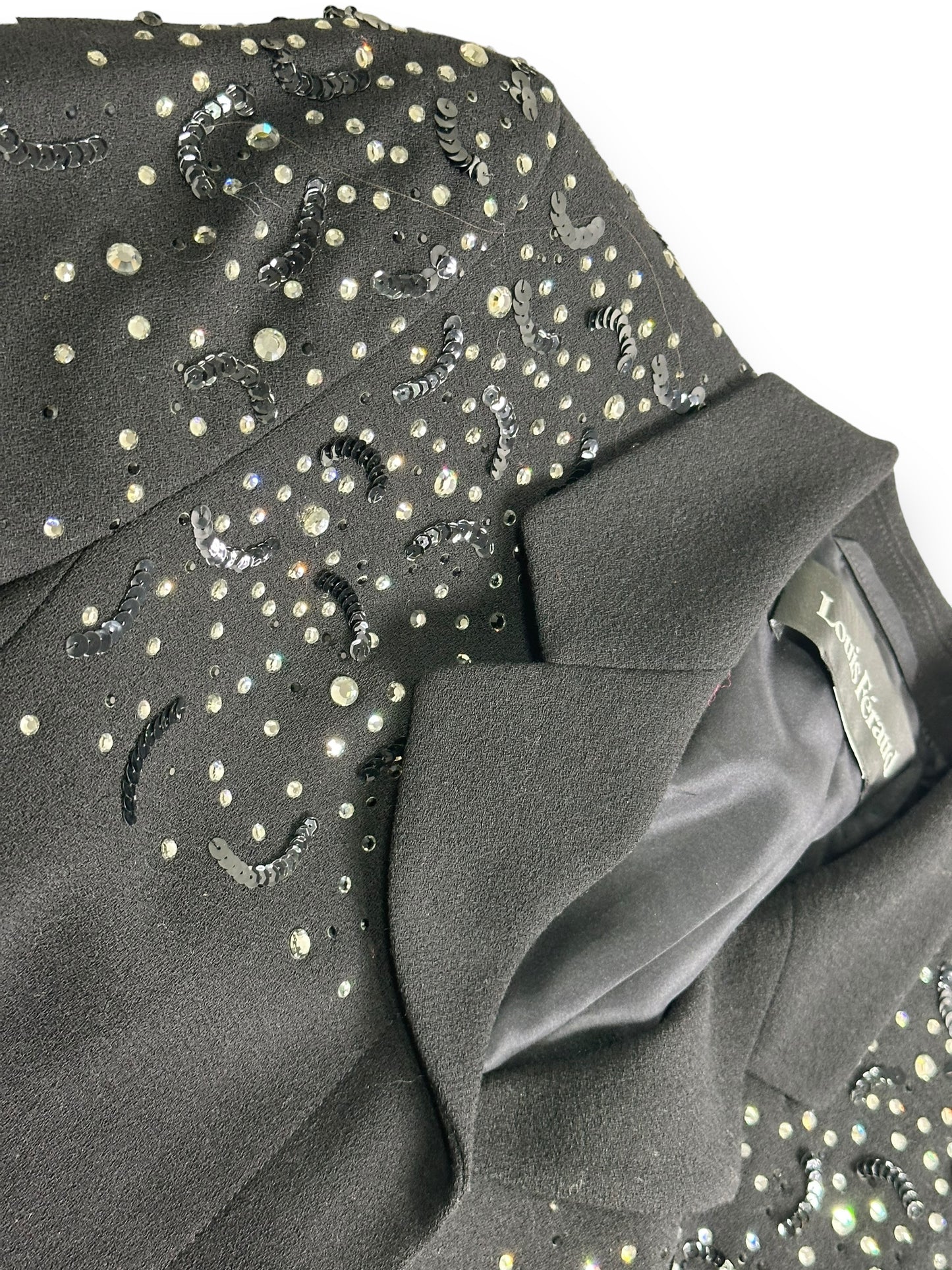 1990s Louis Fèraud Rhinestone + Sequin Black Blazer