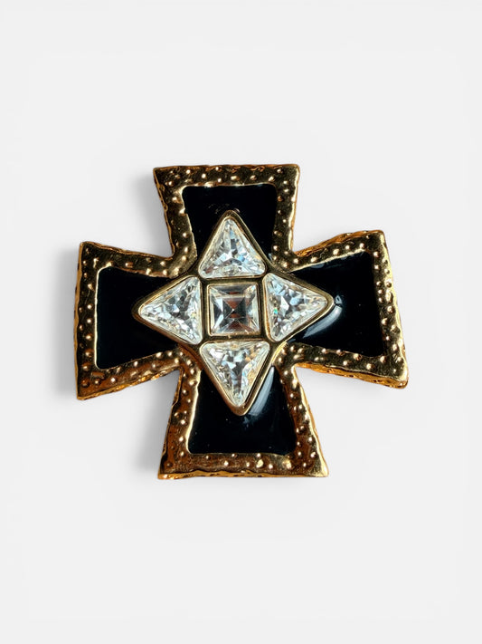 1990s 2” St John Maltese Black Enamel Brooch