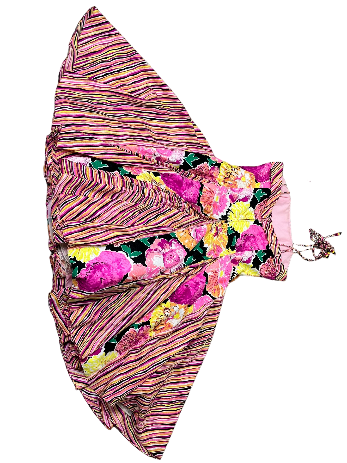 1980s “Illusions” Floral + Stripe Dress