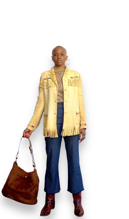 1960s Fringe and Beaded Suede Shirt Jacket