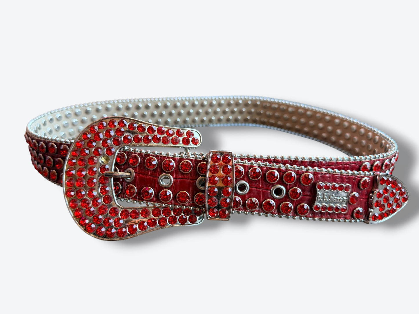 B.B Simon Red Rhinestone Leather Belt (As Is)