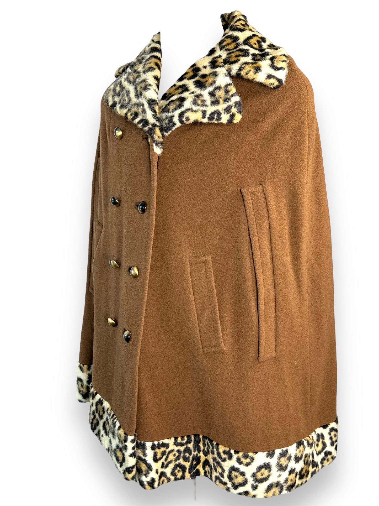 1960s “Fashion Lift Casuals” Brown Cheetah Trim Poncho