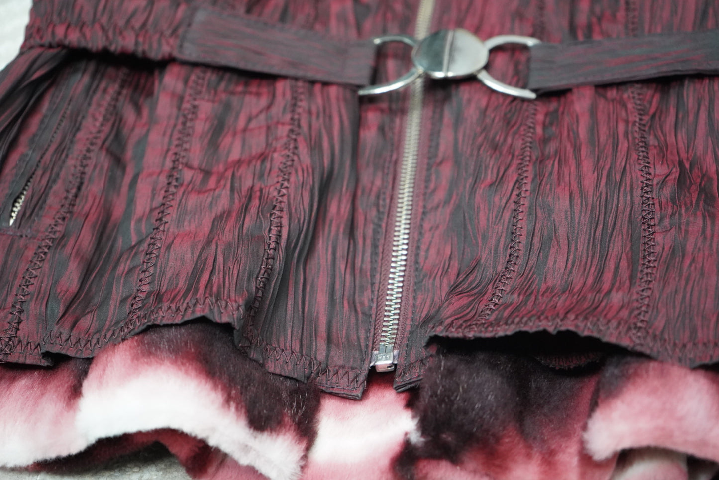 Marengo Reversible Crimson and White Fur and Raw Silk Ski Jacket