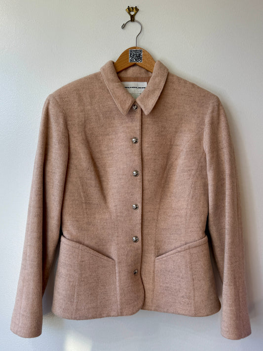 1990s Mugler Pink Wool Snap Jacket