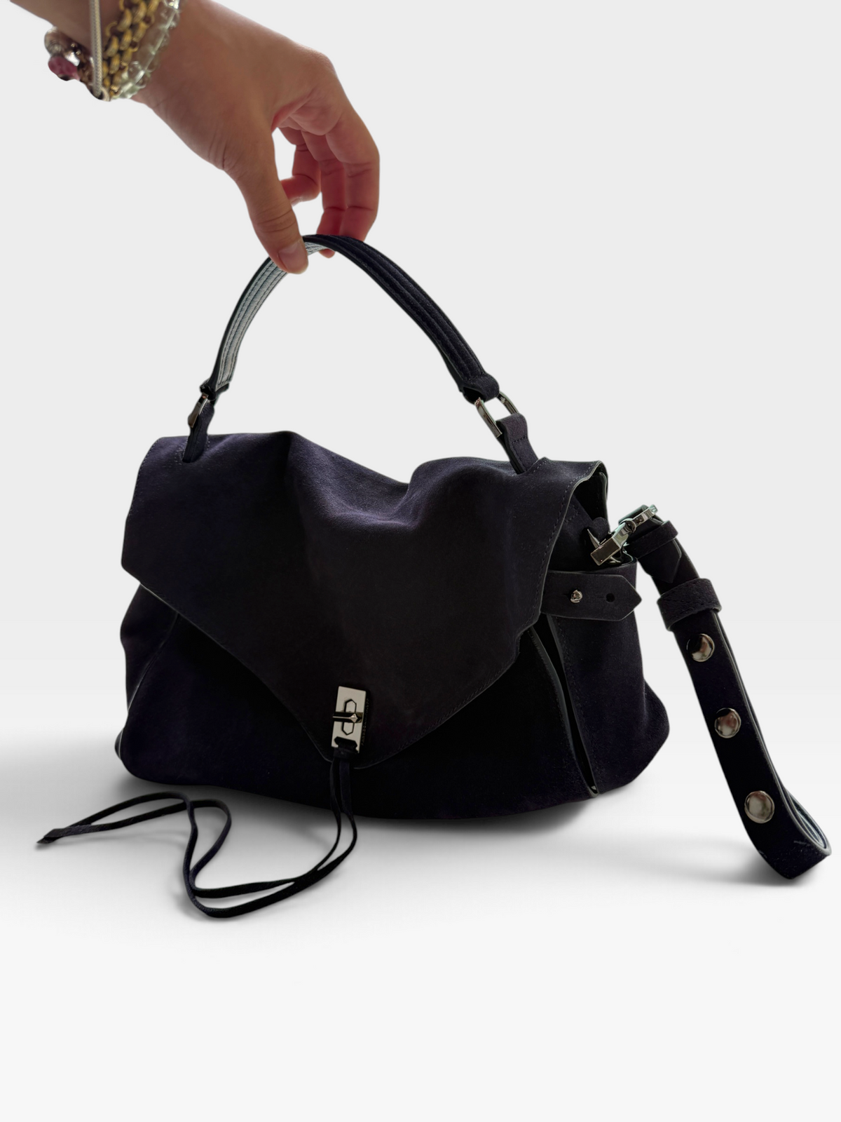 Trend: Rebecca Minkoff Navy Suede Satchel