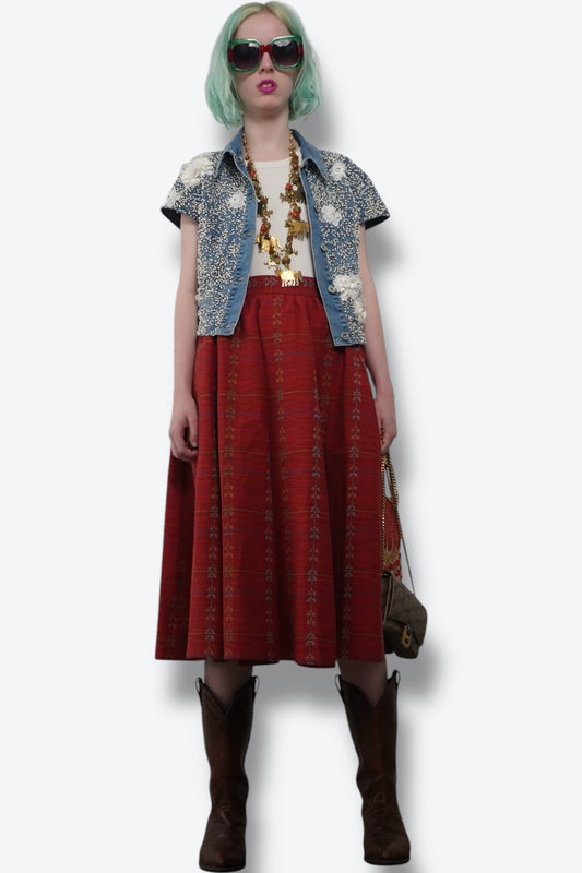 1980s Pearl Denim Embroidered Bolero Jacket