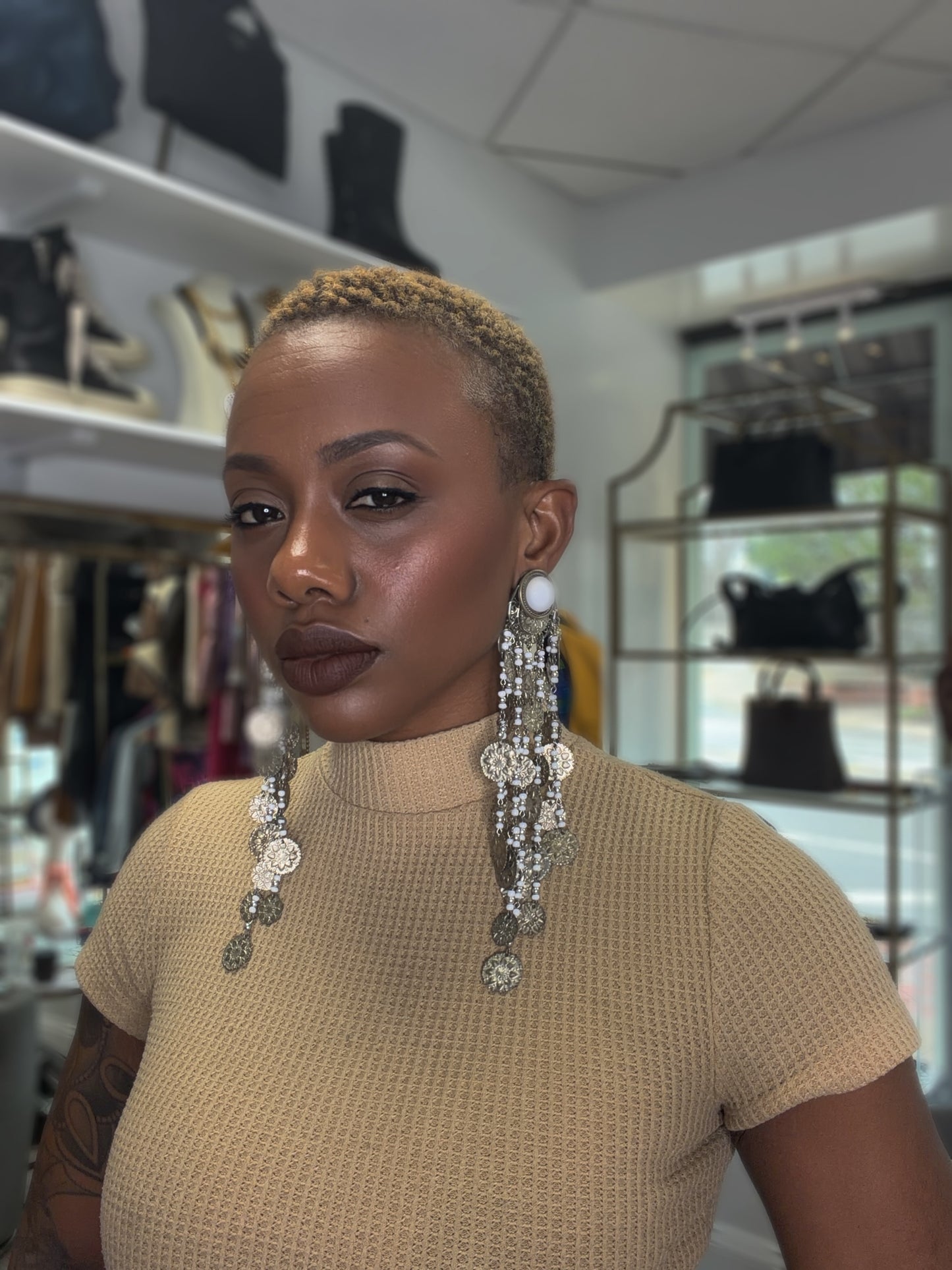 1970s/80s Sliver + White Unsigned Hippie Earrings (Clip On)