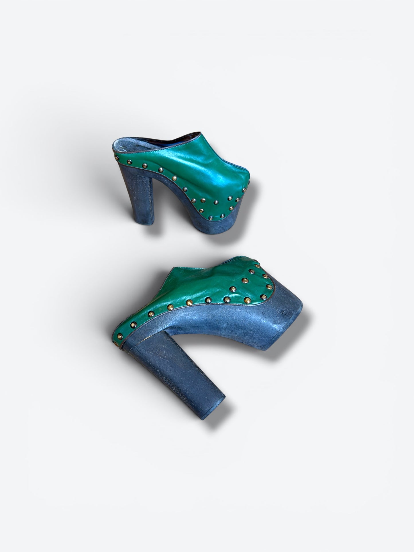 Y2K Hunter Green Leather Studded Clogs