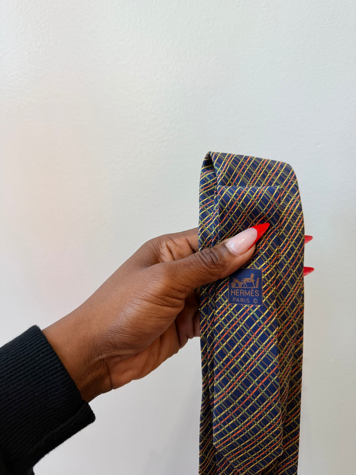 Vintage Hermés Navy / Bwn Hatched Tie