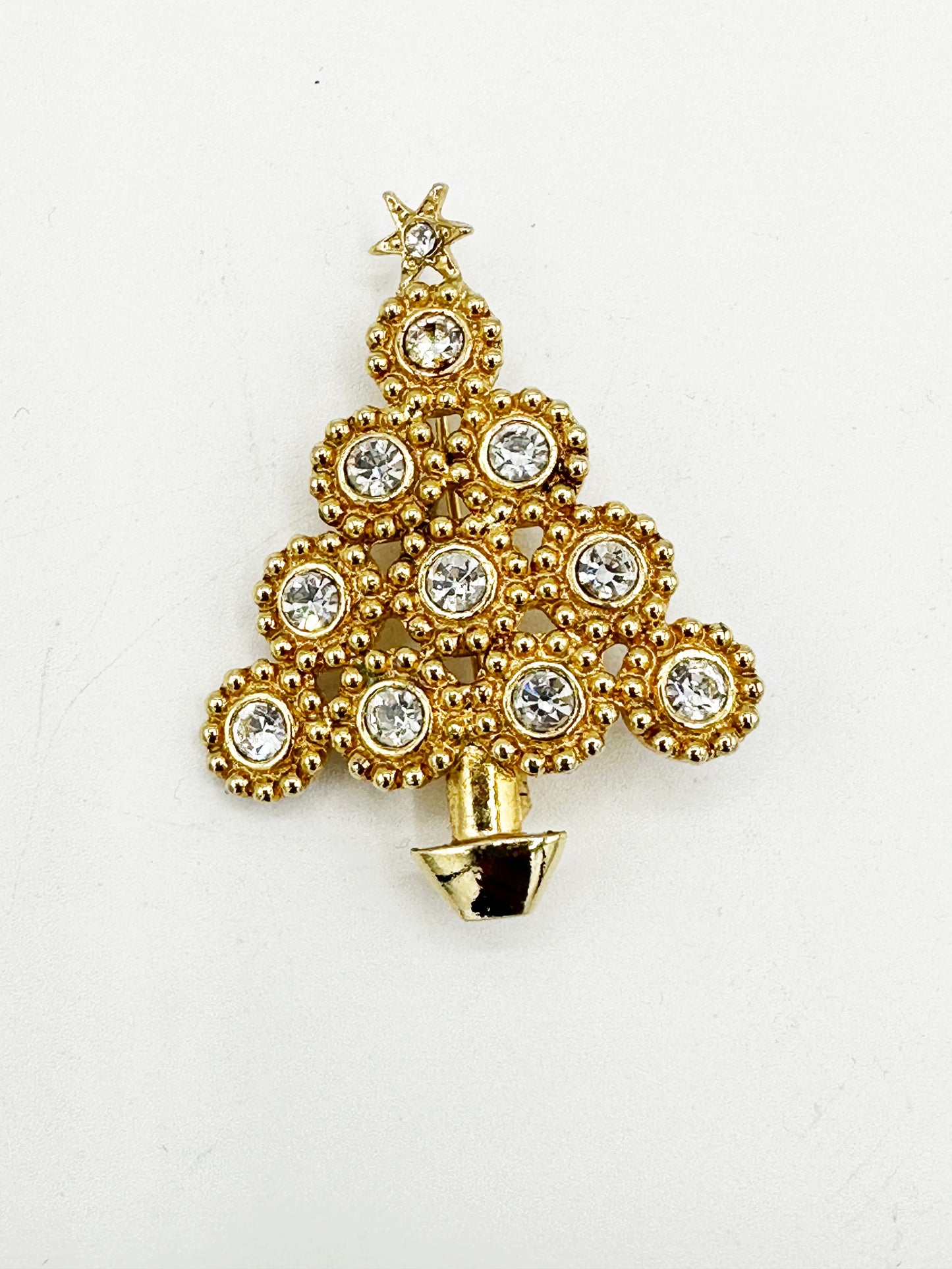 1980's "Lia" Gold and Rhinestone Christmas Tree Pin (Signed)