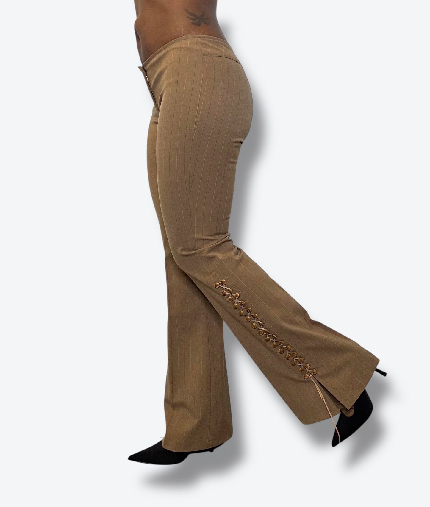 Y2K Biscote Tan pin Stripe Button pants