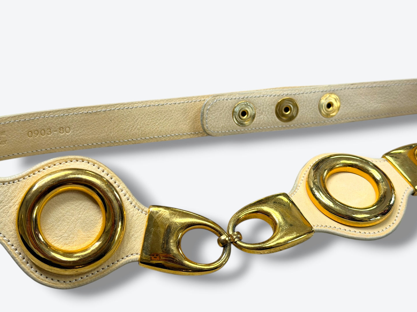 Y2K Barneys New York Sculptural Gold Hardware Leather Belt – Made in Italy